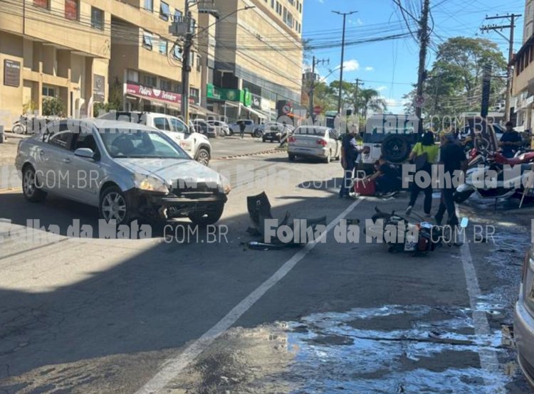 Acidente entre moto e carro complica o trânsito na Avenida Marechal Castello Branco